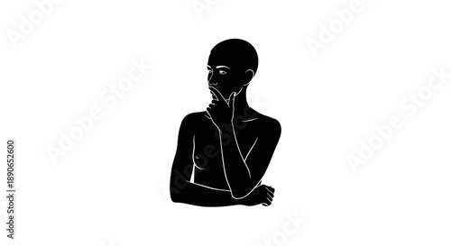 Silhouette of a person deep in thought with hand on chin.