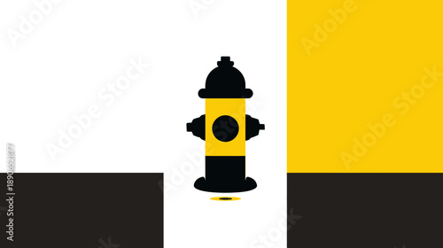 Minimalist graphic of a fire hydrant in yellow and black against a white and yellow backdrop