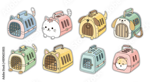 Cute pet carrier collection, dog, cat, rabbit travel cage