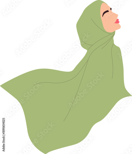 Woman wearing hijab illustration. World hijab day, islamic woman, muslim fashion style. Vector isolated.