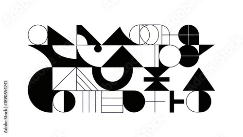 Abstract geometric pattern with black and white shapes.