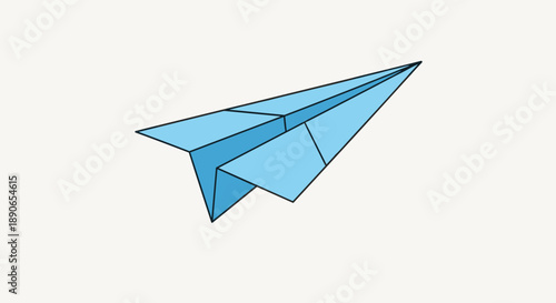 Simple Blue Paper Airplane Flying Isolated on White Background.