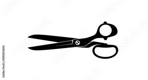 Black Silhouette of Open Scissors on White Background.