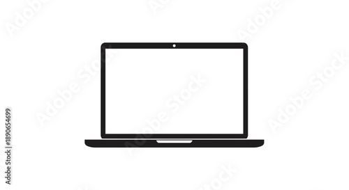 Simple Silhouette of an Open Laptop Computer Displaying a Blank Screen.
