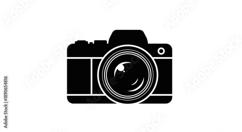 Black Silhouette of a Modern DSLR Camera Lens Front View.