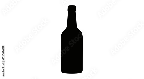 Silhouette of a Tall Glass Bottle on a White Background.