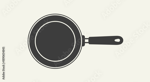 Simple Black Frying Pan Silhouette on Light Background.