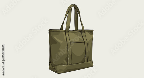 Stylish Olive Green Canvas Tote Bag with Front Pocket.
