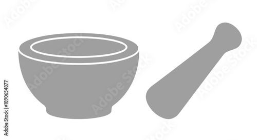 Simple Gray Icon of Mortar and Pestle for Grinding.