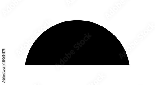 Solid Black Semicircle Shape on White Background.
