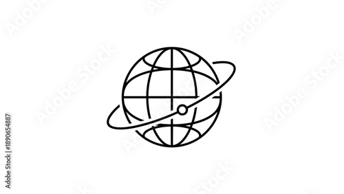 Stylized Globe with Orbiting Ring and Dot Icon.