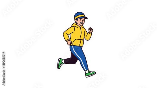 Happy cartoon person jogging in sportswear. Illustration of fitness, exercise, and an active healthy lifestyle.