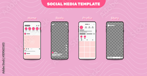 Social media template mock-up design, Post, Reels and Story Mockup Vector layout Template.