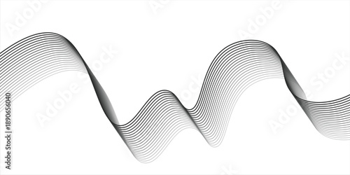 Abstract vector wavy lines flowing smooth curve black grey gradient isolated on transparent background in concept of technology, science, music, modern wave abstarct