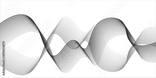 Abstract vector wavy lines flowing smooth curve black grey gradient isolated on transparent background in concept of technology, science, music, modern wave abstarct