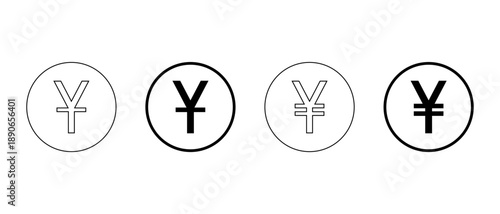 Chinese Yuan and Japanese Yen icon in circular outline. Money currency symbol. Asian economy and finance sign