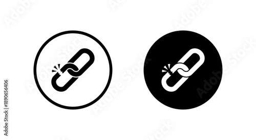 Broken chain link icon in black circle. Hyperlink damage symbol. Security breakdown sign
