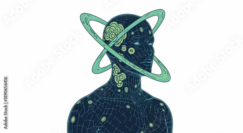 Person with Galaxy Head Cosmic Universe.