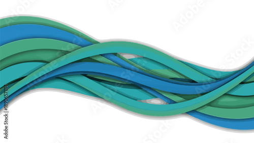 Twisted Blue Green Cables on White Background.