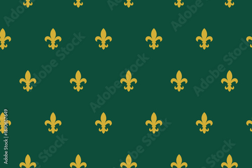 Gold Fleur De Lis Seamless Pattern on Emerald Green Background