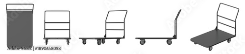 Quadro em tela Set of industrial trolleys shown from different angles on a white background