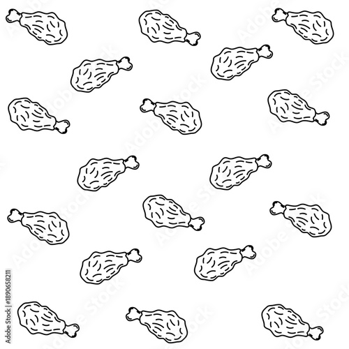 Seamless pattern of chicken legs. Hand drawing Doodle chicken legs. Fried chicken doodle pattern background. Fried chicken Seamless Pattern for coloring kids books