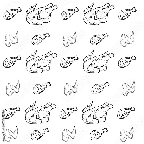 Seamless pattern of chicken legs. Hand drawing Doodle chicken legs. Fried chicken doodle pattern background. Fried chicken Seamless Pattern for coloring kids books