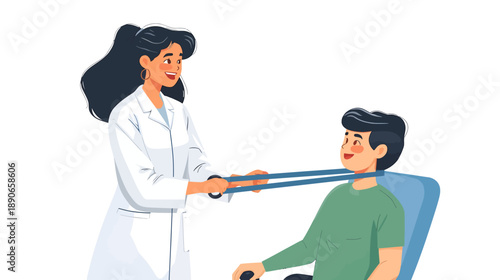 Physical therapist helping patient with neck stretch exercise