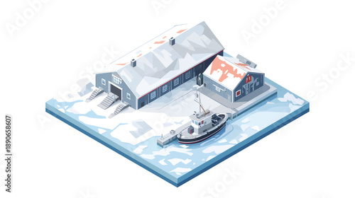Isometric illustration of snowy mountain resort with chairlift