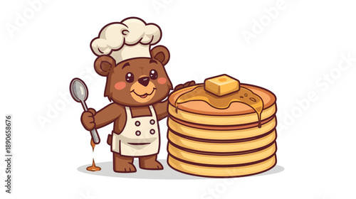 bear chef with pancakes and syrup