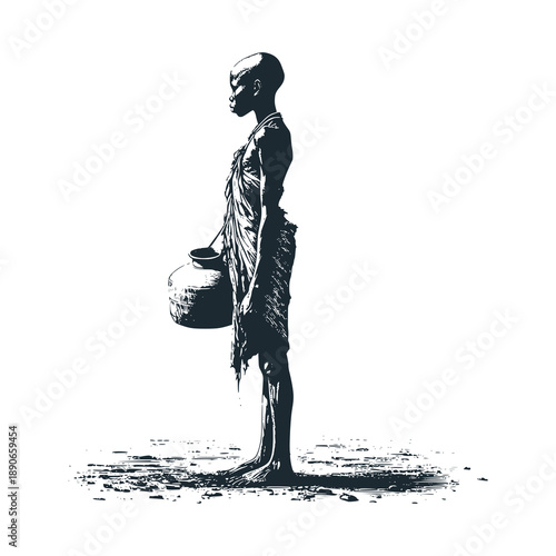 A slender African woman standing still