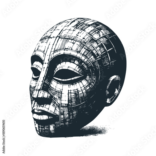 African tribal mask resting upright, facing forward
