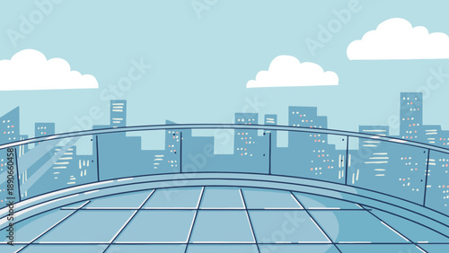 ビルの屋上や高層ビル、オフィスビルの手書きベクター背景イラスト 16:9 Hand-drawn vector background illustration of building rooftops, skyscrapers, and office buildings.