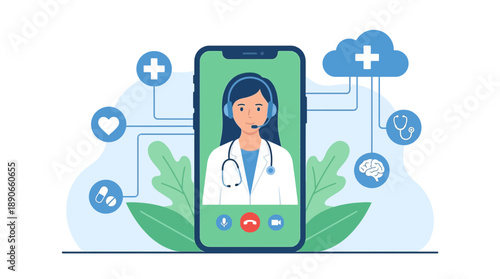 Female doctor in telemedicine consultation on smartphone screen
