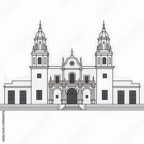 Baroque Style Church Building with Two Towers and Arched Entrance architecture