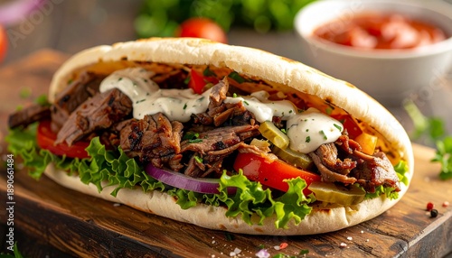 German-Style Döner Kebab Wrap. German Food Close Up
