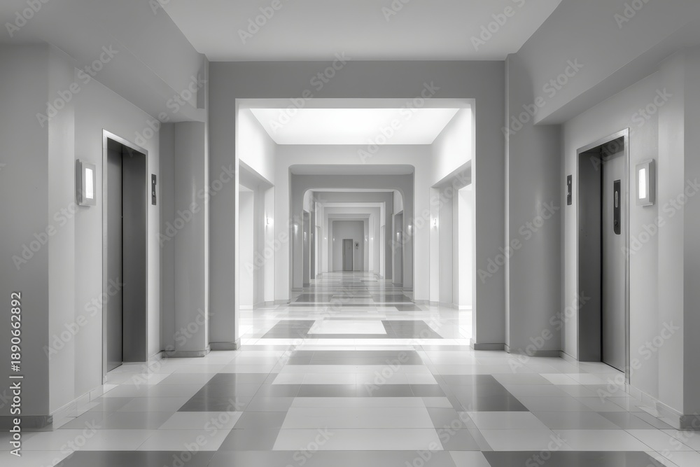 Fototapeta premium Empty modern corridor with strong perspective, symbolizing journey, direction, focus, and the path forward