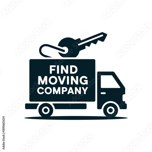 A logo for a moving company with a truck and key on a white background