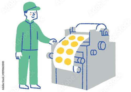 Printing plant worker manufacturing labels_color