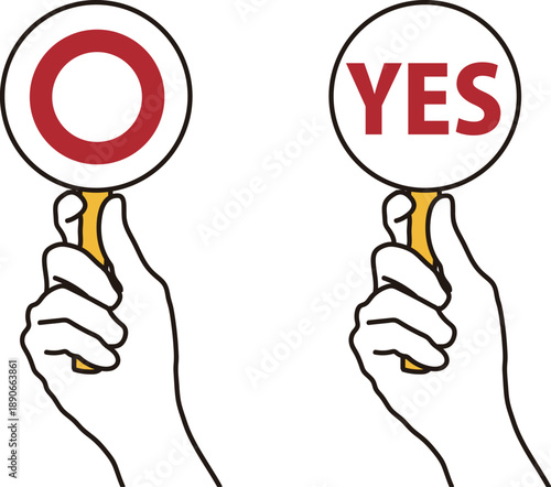 マル印のプレートを挙げる手のイラスト素材