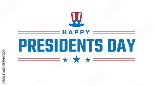 Happy President's Day text animation. Transparent background. 4K resolution