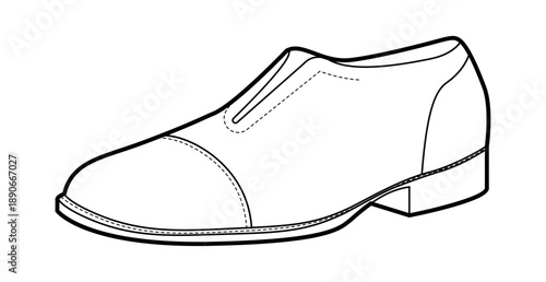 Dress shoe mens formal single shoe line. Classic lace up leather suit footwear smart office style. Technical fashion illustration CAD mockup sketch vector women unisex isolated.