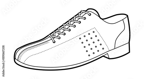 Bowling sneaker shoe single sketch. Classic rental style footwear for team play, casual outfit, man woman unisex. Technical fashion illustration, CAD mockup, clean vector isolated sporty style.