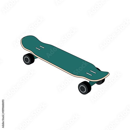 A green skateboard with black wheels on a white background