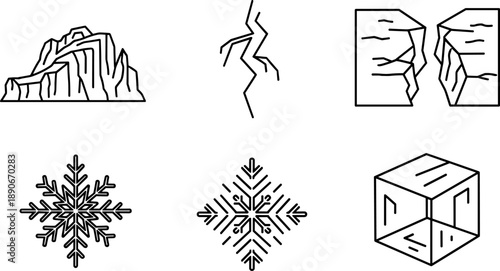 Collection of abstract line art icons representing natural elements and phenomena