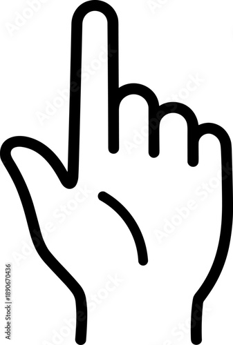 Simple line art icon of a hand pointing upwards with index finger extended