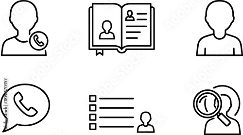 Collection of user interface icons representing communication, contacts, and search functions