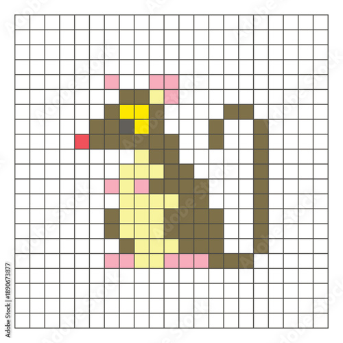 A flat pixel design made of geometric square color blocks on a clean grid layout. Pixel art mouse