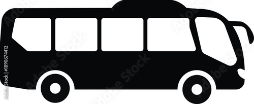 Black silhouette of a passenger bus on white background
