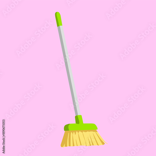 Household Broom in Flat Vector Style for Daily Cleaning